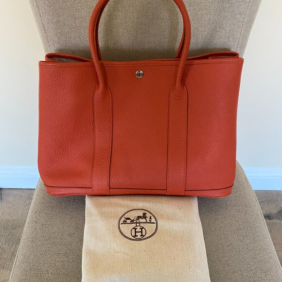 100% Authentic HERMES Garden Party 36 Handbag Orange Color w/ Palladium … - Picture 3 of 10